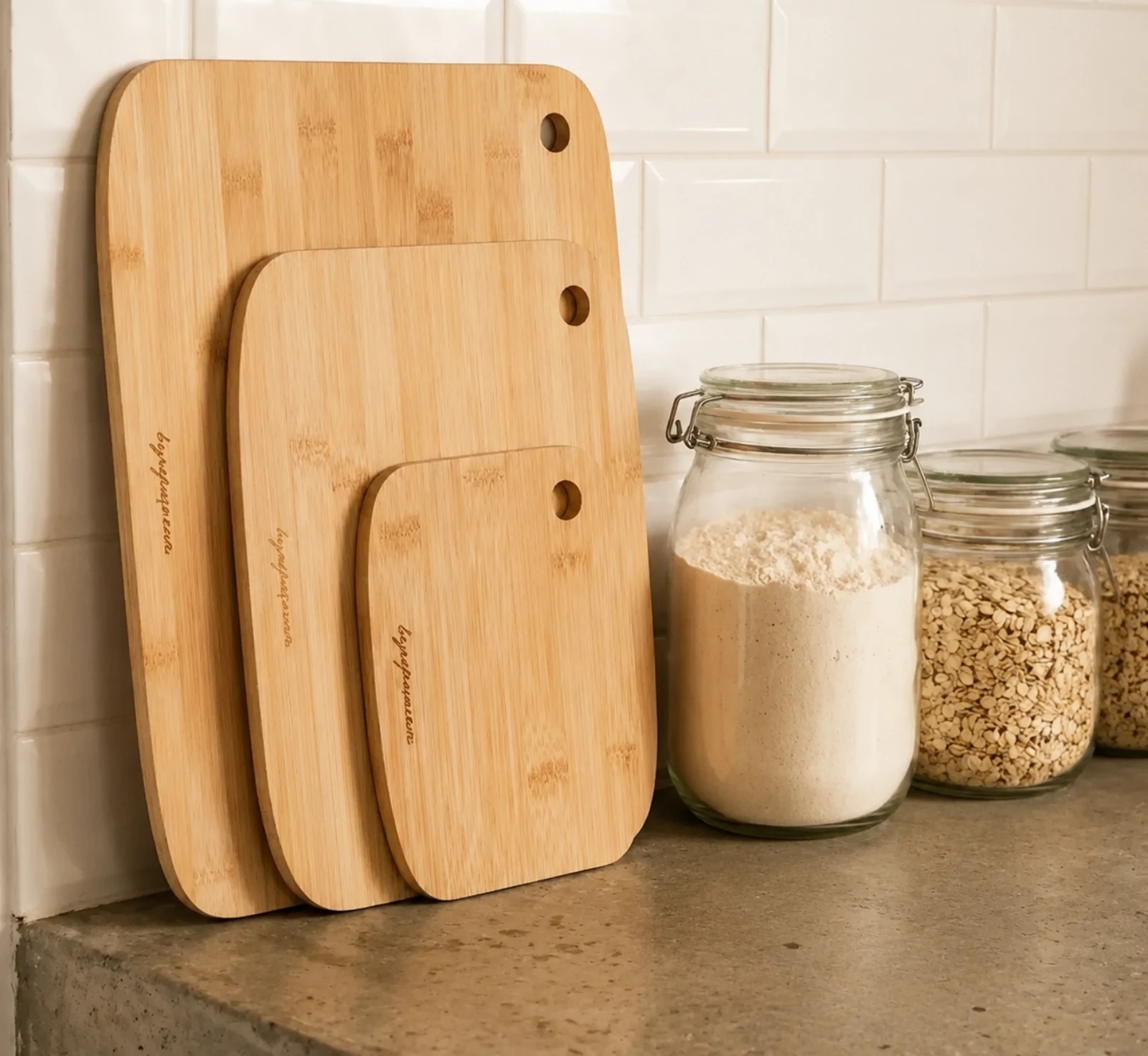 Conjunto três tábuas em bambu